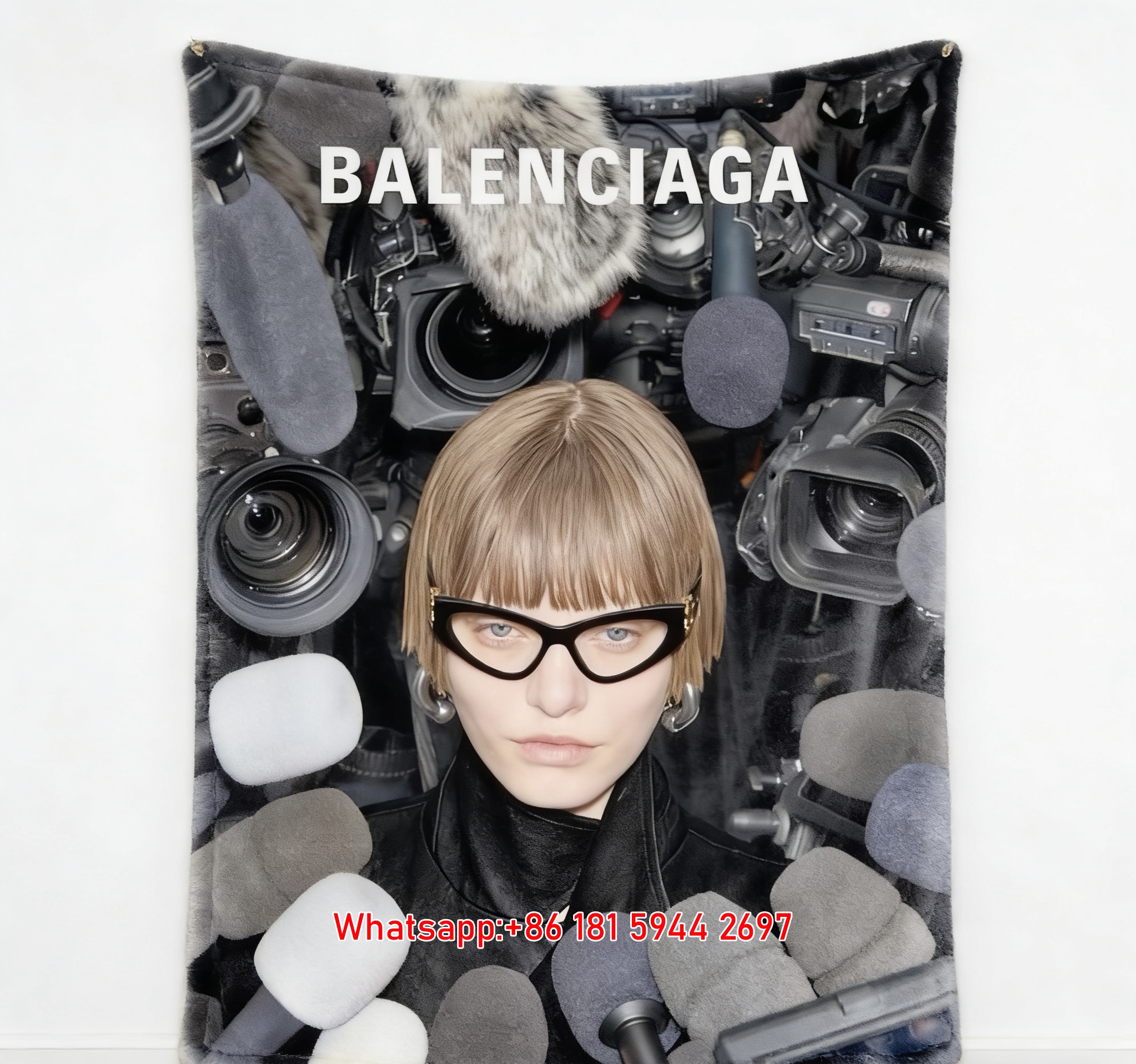 Balenciaga Press Scene Print Fleece Throw Blanket BA451